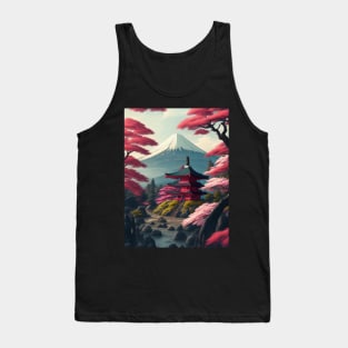 Serene Mount Fuji Sunset - Peaceful River Scenery Tank Top